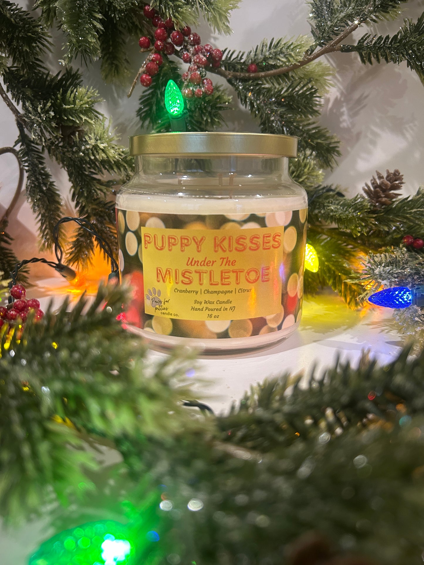 Puppy Kisses Under the Mistletoe 16oz Soy Wax Candle
