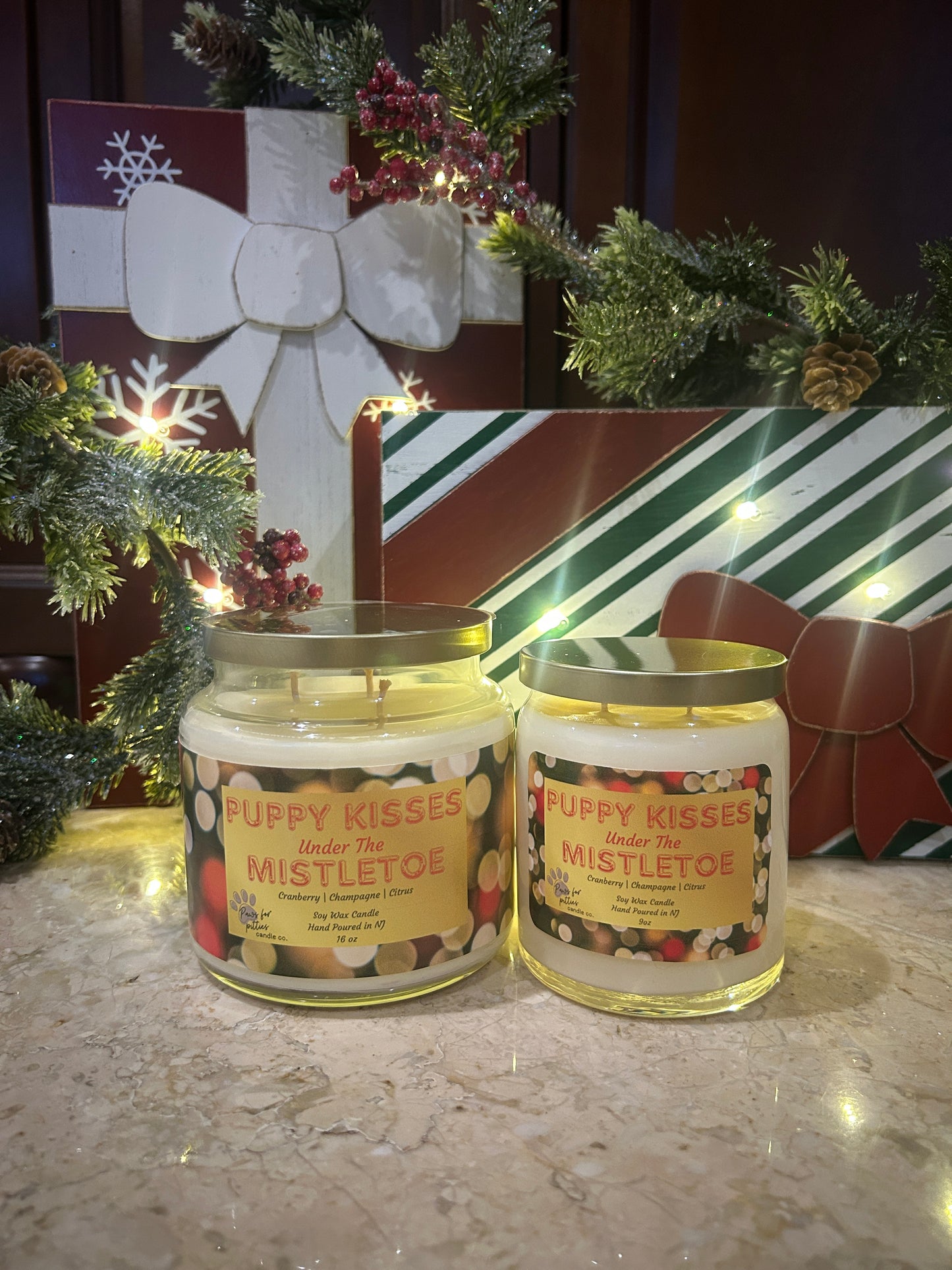 Puppy Kisses Under the Mistletoe 16oz Soy Wax Candle